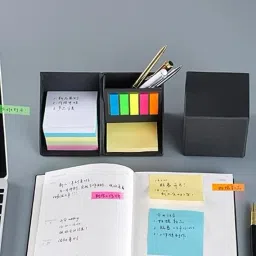 daluci Cube Style Foldable Sticky Memo Pads with Stationery Pen Holder, Sticky Note Pocket-size Memo Pad Soft Bound 100 Pages image 5