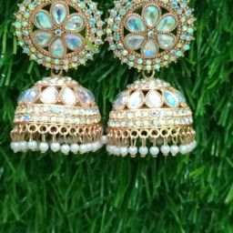 Designer golden Jhumka earrings for women Party and for wedding Crystal, Beads Alloy Jhumki Earring-image-18