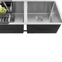 304 Grade Handmade 37" X 18" X 10" Kitchen Sink Double Bowl Sound Proof Stainless Steel Matt Finish MG_77 Vessel Sink-image-28
