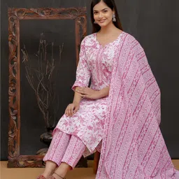 divastri Women Pure Cotton Kurta Pant Dupatta Set-picture-22
