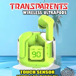 crecro Ultrapod Bluetooth Earbuds Headset Crystal Transparent Design,LED Display BU1 Smart Headphones-image-34