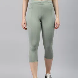 Blinkin Women Green 3/4th High Waist Training Tights With Side Pockets-10