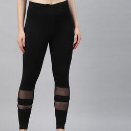 Blinkin Women Black Solid Mesh Inserts Semi-Sheer Drytech+ Gym Tights-image-79