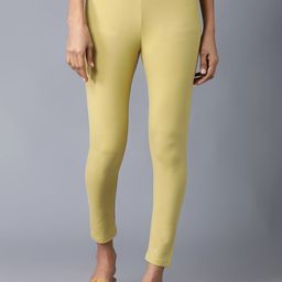 W Women Lime Green Solid Leggings-image-16