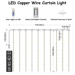 XERGY White 300 LED 8 Modes Remote Control USB Powered Waterproof Curtain String Lights image 1