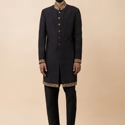 Tasva Men Black & Golden Embroidered Achkan-picture-16