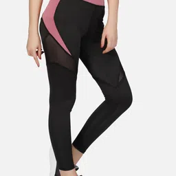 IMPERATIVE Women Black & Pink Stretchable Pants With Mesh Inserts-image-87
