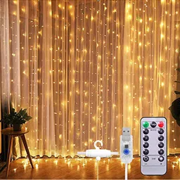 XERGY White 300 LED 8 Modes Remote Control USB Powered Waterproof Curtain String Lights image 2