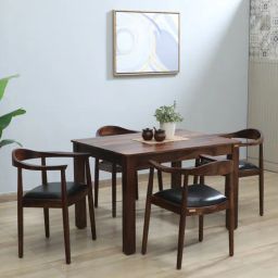 woodsworth from pepperfry Kharkov 4 Seater Dining Set In Black Leatherette & Provincial Teak-picture-0