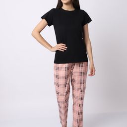 Boston Club Women Peach-Coloured & Black Printed Night Suit-23