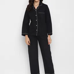 shopbloom Lapel Collar Pure Cotton Night suit-image-31