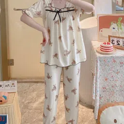 LULU & SKY Conversational Printed Square Neck Top With Pant & Shorts-picture-19