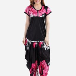 Romaisa Women Pink & Black Printed Satin Night suit-image-80