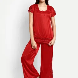 AVYAY Self Design Square Neck Satin Night Suit-image-95
