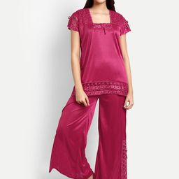 AVYAY Self Design Square Neck Satin Night Suit-picture-17