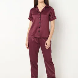 Smarty Pants Lapel Collar Satin Night suit-image-71