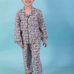 UNBIND Boys Conversational Printed Lapel Collar Pure Cotton Shirt With Pyjamas-image-17