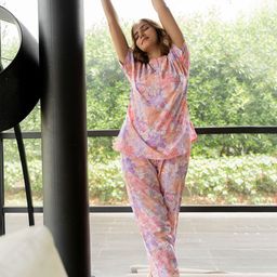 MIRCHI FASHION Floral Printed Mandarin Collar Pure Cotton Casual Top With Pyjamas-image-83