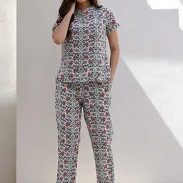 SANSKRUTIHOMES Floral Printed Pure Cotton Night suit-image-62
