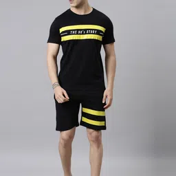 Joven Men Black & Yellow Typography Printed Night suit-picture-8