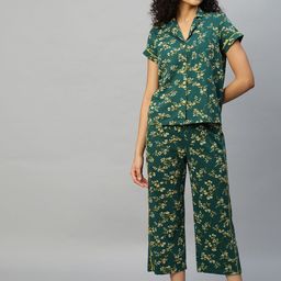 Chemistry Women Green & Yellow Floral Printed Pure Cotton Night suit-picture-56