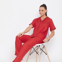 Uptownie Lite Women Red & Black Polka Dots Printed Pyjama Set-picture-18