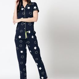 Zeyo 3 Pieces Conversational Printed Pure Cotton Night Suit-image-13