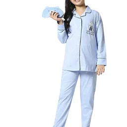 Zeyo Girls Blue & White Printed Night suit-image-15