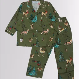 Enfance Kids Green & Blue Printed Night suit-image-71
