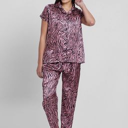 NOIRA Abstract Printed Satin Night Suit-image-47