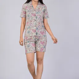 SHOOLIN Floral Printed Lapel Collar Pure Cotton Shirt & Shorts-image-23