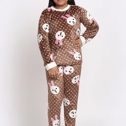 KLOTTHE Girls Multicolor Cartoon Characters Woolen Night Suit-image-83