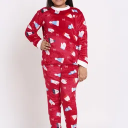 KLOTTHE Girls Multicolor Cartoon Characters Woolen Night Suit-image-82