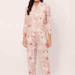 Moomaya Floral Printed Shawl Collar Satin Shirt & Shorts-picture-5