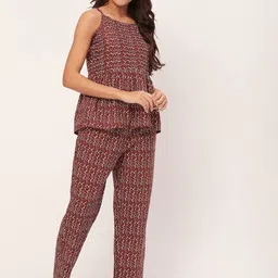 Moomaya Abstract Printed Shoulder Straps Pure Cotton Night suit-6