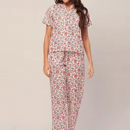 Moomaya Floral Printed Mandarin Collar Pure Cotton Top & Pyjama-picture-44