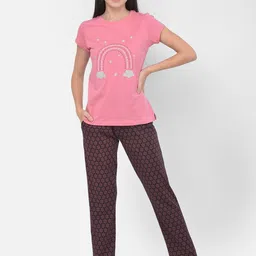 LYRA Women Pink & Black Printed Pure Cotton Night suit-image-35