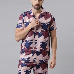 Bushirt Men Pink & Blue Printed Night suit-image-32