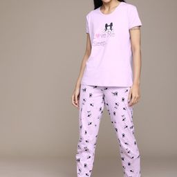 beebelle Women Lavender & Black Printed Pure Cotton Nightsuit-image-70
