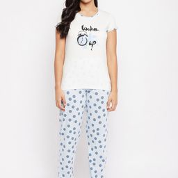 Duke Women White & Blue Printed Night suit-image-40