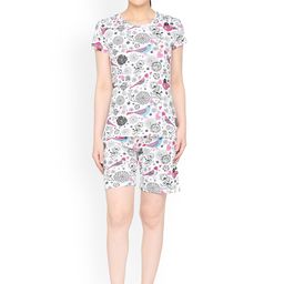 zebu Floral Printed Pure Cotton Tshirt & Shorts Night suit-picture-33