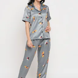 Smarty Pants Women Cartoon Characters Printed Satin Night suit-image-93