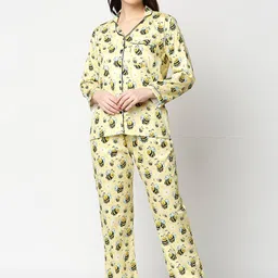 Pyjama Party Women Yellow & Black Bumblebee Printed Night Suit-image-35