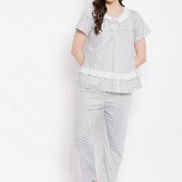 Camey Women Grey & White Printed Pure Cotton Night suit-picture-42