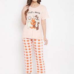 Camey Women Peach-Coloured & White Printed Night suit-picture-17