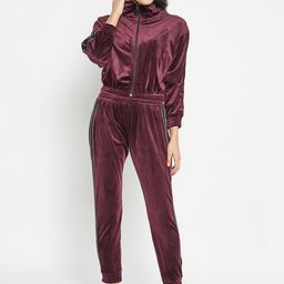 Camey Mock Collar Long Sleeves Velvet Night suit-14