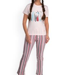 evolove Women Pink & White Printed Night suit-image-3