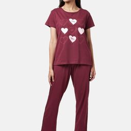 YU by Pantaloons Women Maroon & White Printed Night suit-image-82