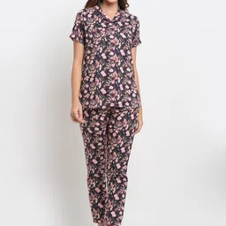 EROTISSCH Black & Pink Floral Printed Night suit-picture-12