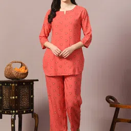 Dreambe Women GeometricPrinted Pure Cotton Night suit-image-55